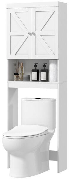 HOMCOM Skříňka na úložný prostor nad WC, Skříňka nad WC s 2-dveřovým cupboardem a otevřenou policí 58,5L x 23Š x 170V cm, Dřevěná - Bílá | Aosom