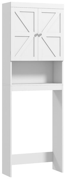 HOMCOM Skříňka na úložný prostor nad WC, Skříňka nad WC s 2-dveřovým cupboardem a otevřenou policí 58,5L x 23Š x 170V cm, Dřevěná - Bílá | Aosom