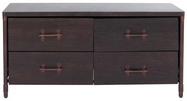 Komoda HWC-Q66, příborník, skříňka, zásuvky v industriálním stylu 60 x 120 x 40 cm černé dřevo, kov v měděném odstínu