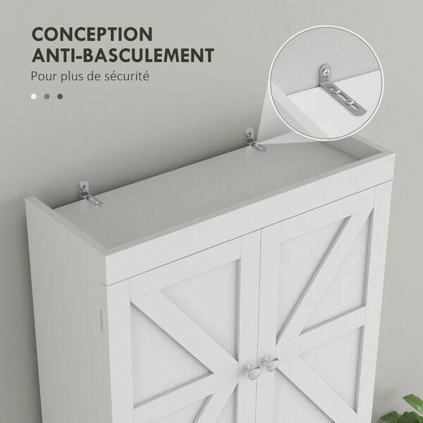 HOMCOM Skříňka na úložný prostor nad WC, Skříňka nad WC s 2-dveřovým cupboardem a otevřenou policí 58,5L x 23Š x 170V cm, Dřevěná - Bílá | Aosom