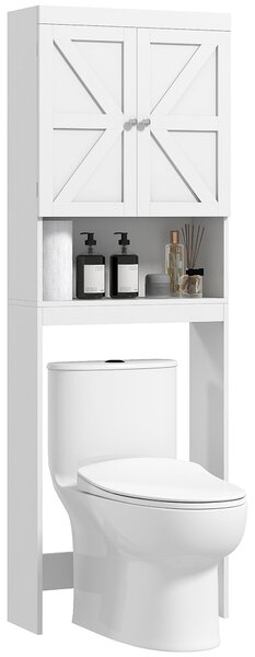 HOMCOM Skříňka na úložný prostor nad WC, Skříňka nad WC s 2-dveřovým cupboardem a otevřenou policí 58,5L x 23Š x 170V cm, Dřevěná - Bílá | Aosom