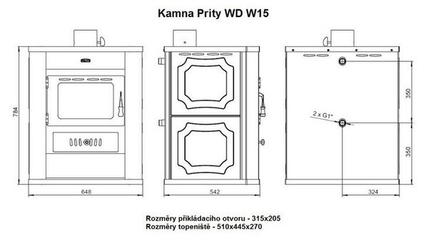 Krbová kamna PRITY WD W15 s vodním výměníkem Kamna pro ústřední topení - 19 Kw