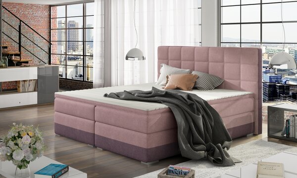 Kontinentální postel Boxspring LUCAS růžová / fialová