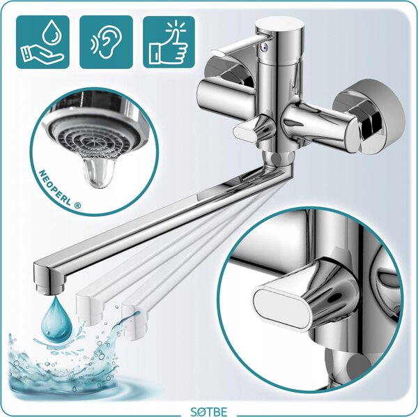Nástěnné vanové baterie se sklopným výtokem, sprchová souprava, LONG FAUCET