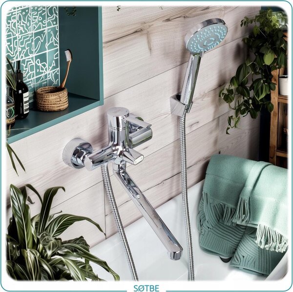 Nástěnné vanové baterie se sklopným výtokem, sprchová souprava, LONG FAUCET