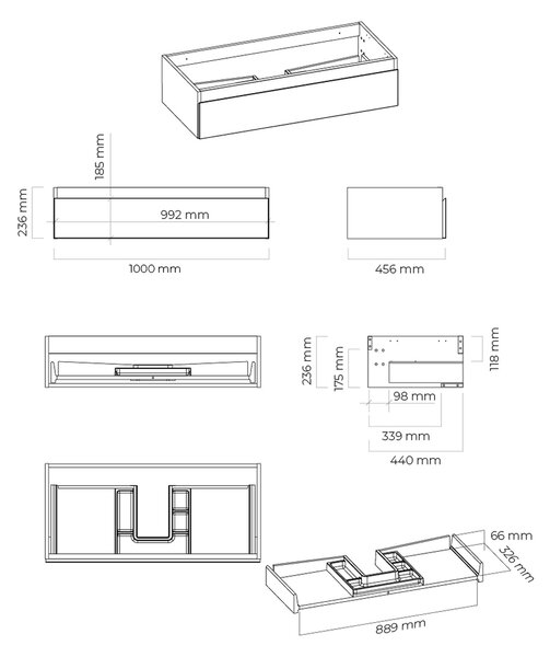 Oltens Vernal skříňka 100x45.6x23.6 cm pod umyvadlo závěsná černá 60011300