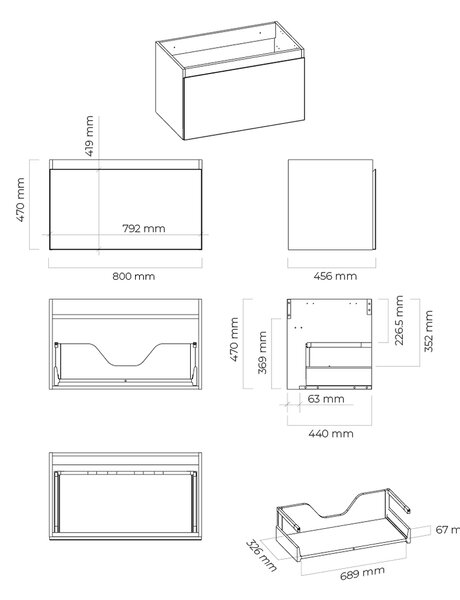 Oltens Vernal skříňka 80x45.6x47 cm pod umyvadlo závěsná grafitová 60014400