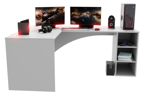 Rohový herní pc stůl Carbon (bílá) (L) (s RGB LED osvětlením)
