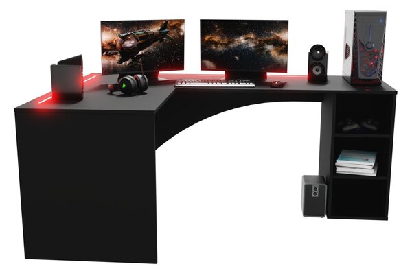 Rohový herní pc stůl Carbon (černá) (L) (s RGB osvětlením)