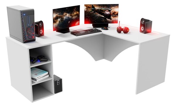 Rohový herní pc stůl Carbon (bílá) (P) (s RGB LED osvětlením)