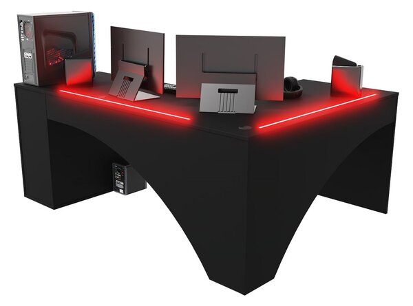 Rohový herní pc stůl Carbon (černá) (L) (s RGB osvětlením)