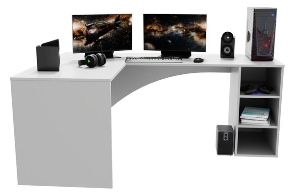 Rohový herní pc stůl Carbon (bílá) (L) (bez osvětlení)