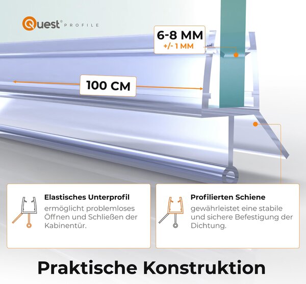 Podlahová sprcha QUEST 100 cm průhledná, kulatá, se zaobleným tunelem, 2 kusy