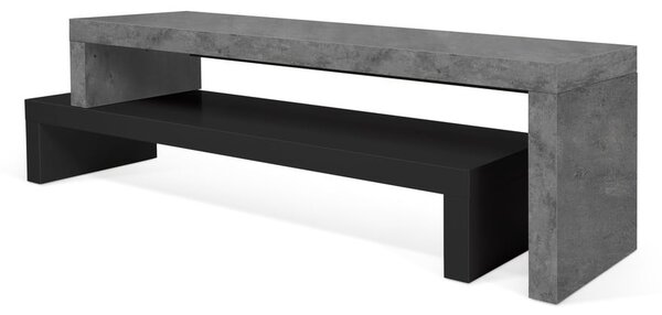 Dvojitý televizní stolek černý s betonovým dekorem TemaHome Cliff, 125 x 40 cm