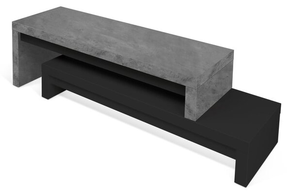 Dvojitý televizní stolek černý s betonovým dekorem TemaHome Cliff, 125 x 40 cm