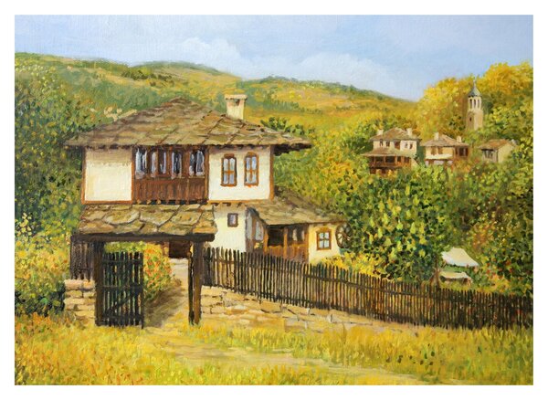 Skleněný obraz - Chaloupky v létě (70x50 cm)