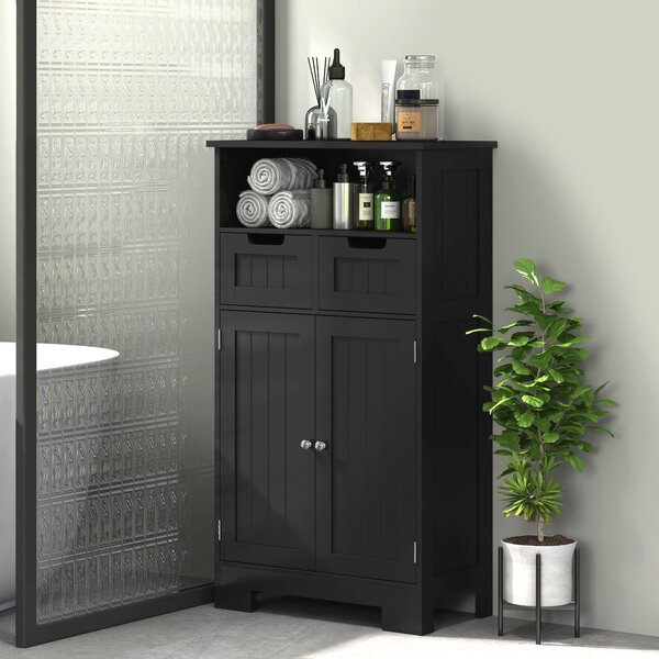 Kleankin Koupelnová Skříňka se 2 Zásuvkami, Niche, Skříň s Dveřmi, Nastavitelná Polička, Koupelnová Skříňka, 60 x 30 x 109 cm, Černá | Aosom