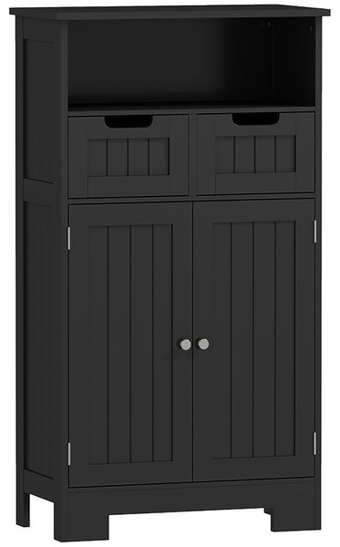 Kleankin Koupelnová Skříňka se 2 Zásuvkami, Niche, Skříň s Dveřmi, Nastavitelná Polička, Koupelnová Skříňka, 60 x 30 x 109 cm, Černá | Aosom