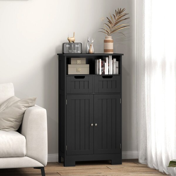 Kleankin Koupelnová Skříňka se 2 Zásuvkami, Niche, Skříň s Dveřmi, Nastavitelná Polička, Koupelnová Skříňka, 60 x 30 x 109 cm, Černá | Aosom