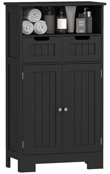 Kleankin Koupelnová Skříňka se 2 Zásuvkami, Niche, Skříň s Dveřmi, Nastavitelná Polička, Koupelnová Skříňka, 60 x 30 x 109 cm, Černá | Aosom
