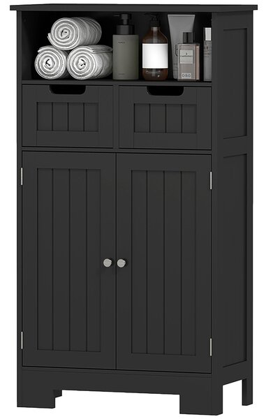 Kleankin Koupelnová Skříňka se 2 Zásuvkami, Niche, Skříň s Dveřmi, Nastavitelná Polička, Koupelnová Skříňka, 60 x 30 x 109 cm, Černá | Aosom