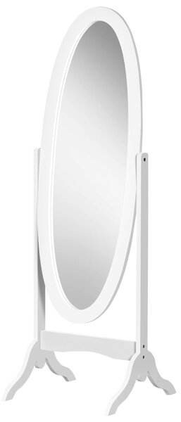 HOMCOM Oválné zrcadlo v stylu shabby chic s nastavitelným náklonem, 48D x 46Š x 147V cm, MDF Bílá | Aosom