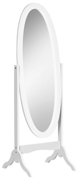 HOMCOM Oválné zrcadlo v stylu shabby chic s nastavitelným náklonem, 48D x 46Š x 147V cm, MDF Bílá | Aosom
