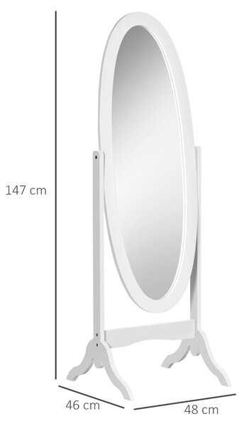 HOMCOM Oválné zrcadlo v stylu shabby chic s nastavitelným náklonem, 48D x 46Š x 147V cm, MDF Bílá | Aosom