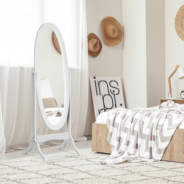 HOMCOM Oválné zrcadlo v stylu shabby chic s nastavitelným náklonem, 48D x 46Š x 147V cm, MDF Bílá | Aosom