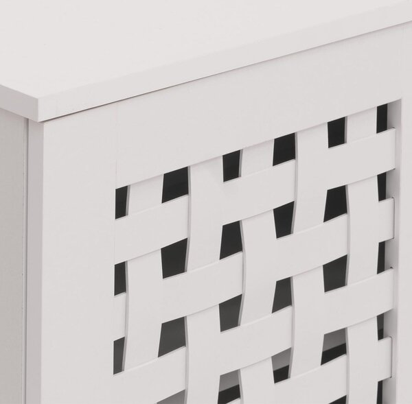 Komoda HWC-N87, příborník příborník, 3D proutěný design 2 dvířka 3 úložné prostory soft-close, 82x80x37cm bílá