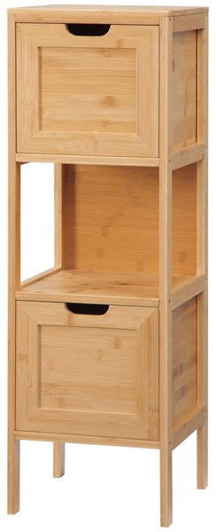 Kleankin volně stojící koupelnová skříňka se skříňkami a bambusovými nohami, 2 odnímatelné zásuvky a 1 police - přírodní design - 30 x 30 x 90 cm | Ao