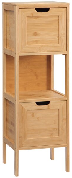 Kleankin volně stojící koupelnová skříňka se skříňkami a bambusovými nohami, 2 odnímatelné zásuvky a 1 police - přírodní design - 30 x 30 x 90 cm | Ao