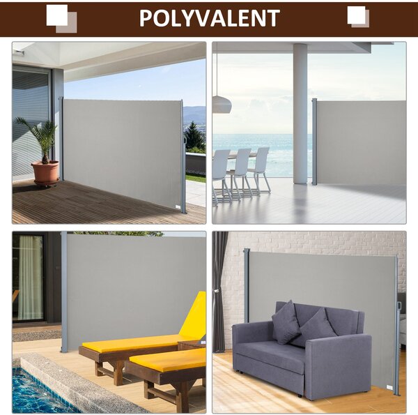 Zatahovací boční markýza Outsunny 300 x 160 cm, venkovní hliníkový větrník, ochrana proti slunci, roztažitelná clona na balkon, do zahrady a na terasu