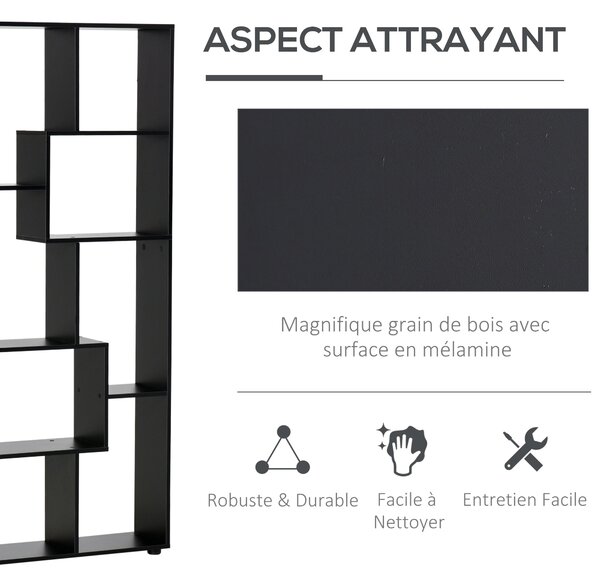 HOMCOM Knihovna v moderním zigzag designu 70L x 24W x 178H cm Dřevotříska Černá | Aosom