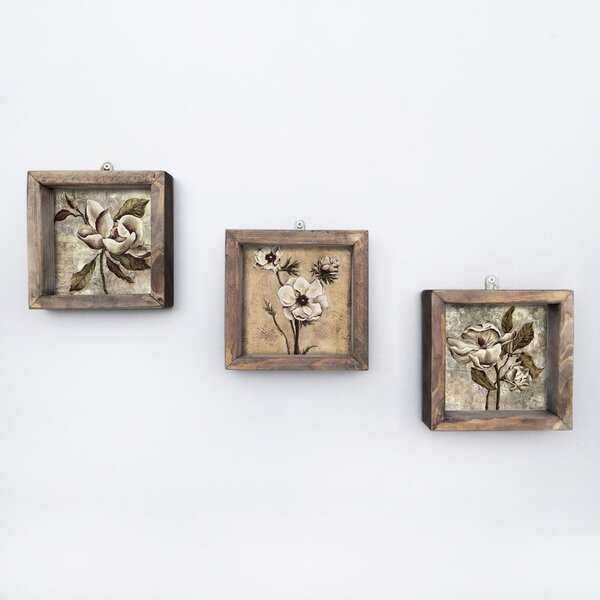 Sada 3 nástěnných obrazů Vintage, 15 x 15 cm