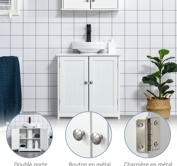 Kleankin koupelnová skříňka - skříňka pod umyvadlo - dvoudvéřová skříň s policí - 60 Š x 30 H x 60 V cm - bílý dřevo | Aosom