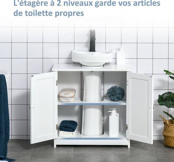 Kleankin koupelnová skříňka - skříňka pod umyvadlo - dvoudvéřová skříň s policí - 60 Š x 30 H x 60 V cm - bílý dřevo | Aosom