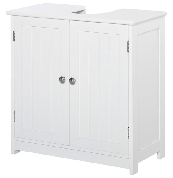 Kleankin koupelnová skříňka - skříňka pod umyvadlo - dvoudvéřová skříň s policí - 60 Š x 30 H x 60 V cm - bílý dřevo | Aosom