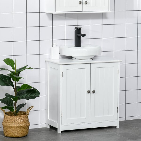 Kleankin koupelnová skříňka - skříňka pod umyvadlo - dvoudvéřová skříň s policí - 60 Š x 30 H x 60 V cm - bílý dřevo | Aosom