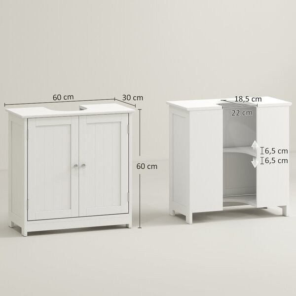 Kleankin koupelnová skříňka - skříňka pod umyvadlo - dvoudvéřová skříň s policí - 60 Š x 30 H x 60 V cm - bílý dřevo | Aosom
