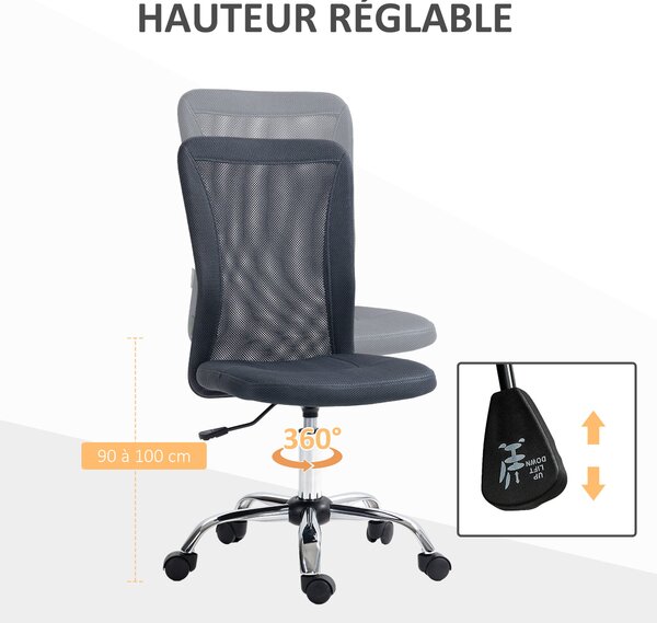 Ergonomická kancelářská židle Vinsetto s nastavitelnou výškou, manažerská židle s chromovou základnou, 360° otočná, potah z síťoviny, tmavě šedá | Aos
