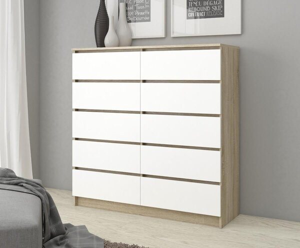 Akord Komoda 10 zásuvek dub sonoma/bílá 138x40x121 cm