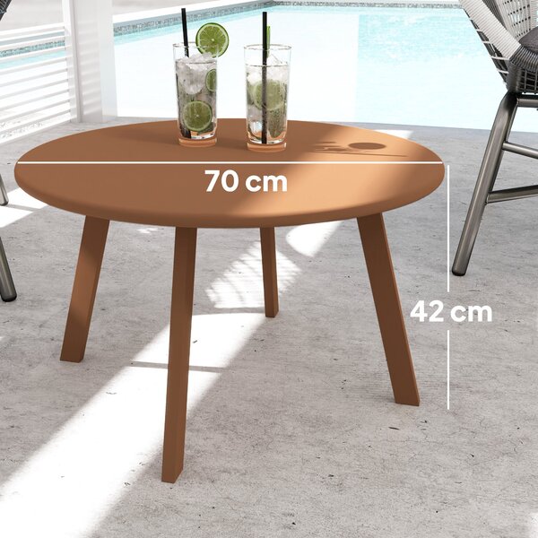 Outsunny Malý kulatý konferenční stůl, odkládací stůl s protiskluzovými nohami, kovový rám, do zahrady, na balkon, terasu, obývací pokoj, Ø 70 x 42 cm