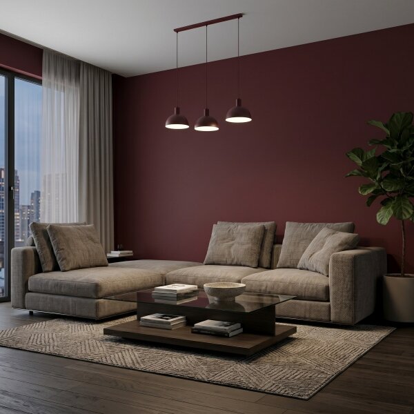 Lustr na lanku HANDA 3xE27/15W/230V burgundy