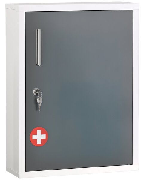 Nástěnná lékovka kleankin s 2 policemi a 3 úrovněmi, uzamykatelnými dveřmi a 2 klíči, ocel 40 x 15 x 53,5 cm Bílá a Šedá | Aosom