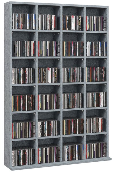 HOMCOM Úložný prostor na CD a DVD, multimediální úložná jednotka se 24 přihrádkami, maximální kapacita 480 CD/312 DVD, dřevěná knihovna s nastavitelný
