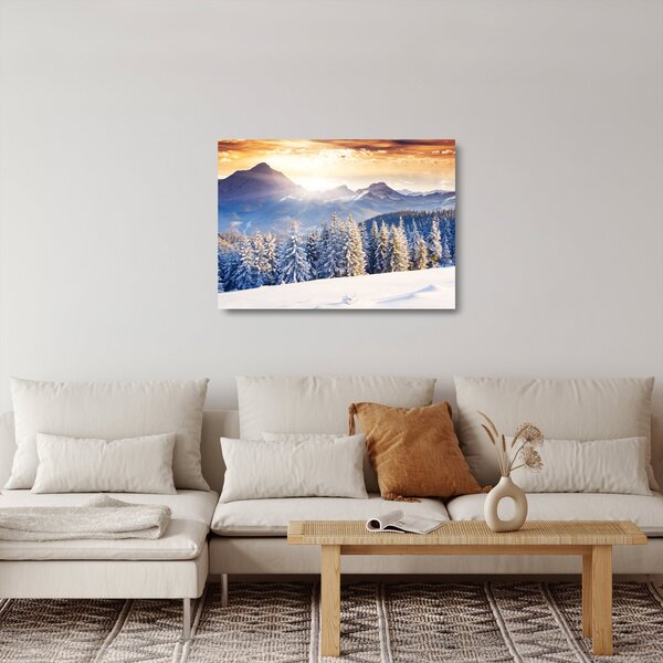 Skleněný obraz - Horská krajina v zimě (70x50 cm)