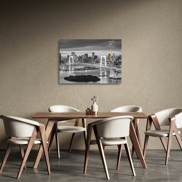 Skleněný obraz - Velkoměsto se žlutou věží (70x50 cm)