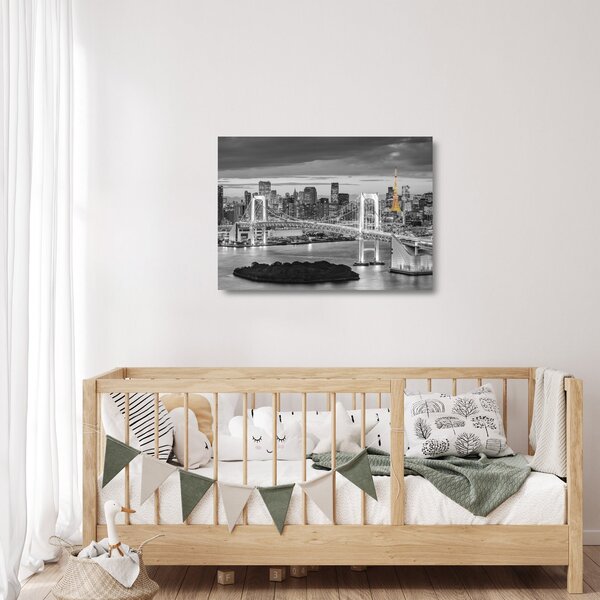 Skleněný obraz - Velkoměsto se žlutou věží (70x50 cm)