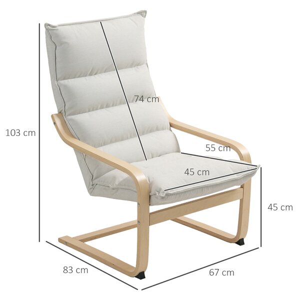 HOMCOM Moderní relaxační křeslo do ložnice s prohnutými opěrkami, polstrováním, sametové křeslo - 67 x 83 x 105 cm, krémové | Aosom